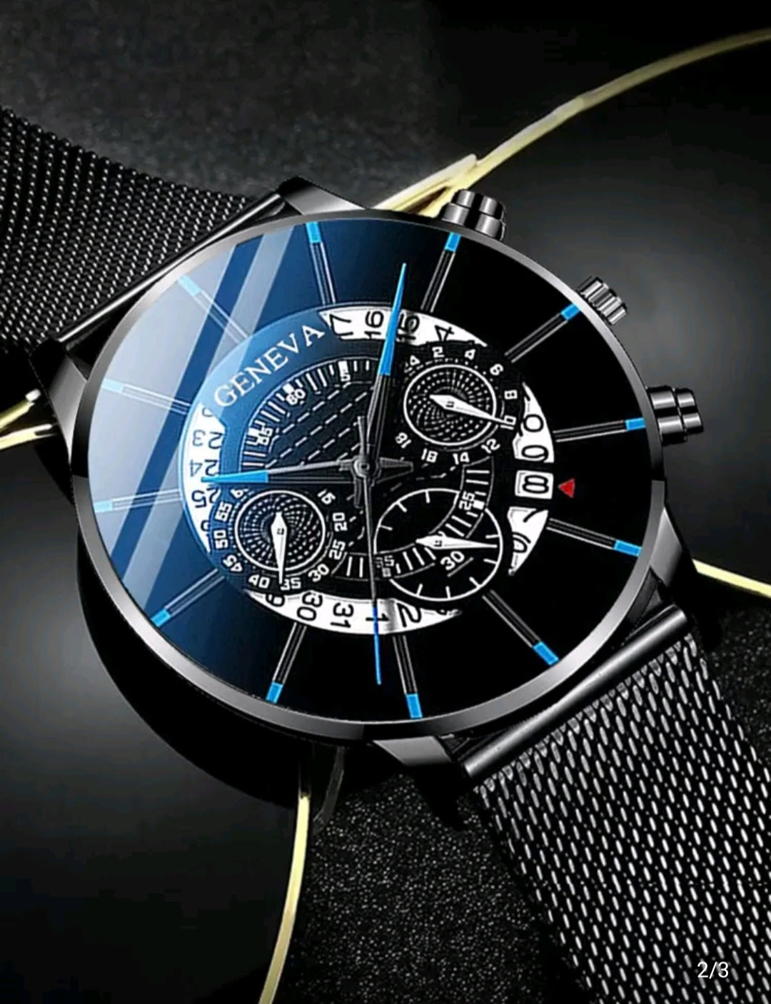 Geneva Watch-Mesh Strap/Black